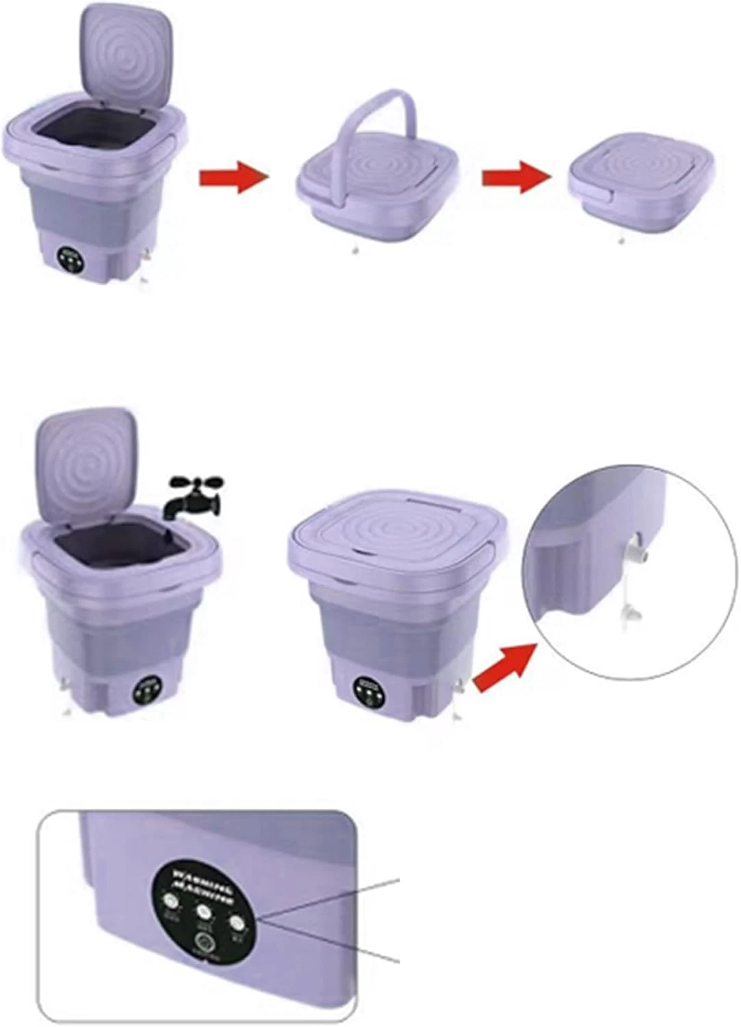 Wakatipu Foldable Washing Machine, 8L High Capacity Mini Washer, With 3 Modes Deep Cleaning,Half Automatic Small Washer For Baby Clothes Underwear Or Small Items,RV Travel Laundry (ABS Purple) 6 Wakatipu Foldable Washing Machine, 8L High Capacity Mini Washer, With 3 Modes Deep Cleaning,Half Automatic Small Washer For Baby Clothes Underwear Or Small Items,RV Travel Laundry (ABS Purple) - Image 6