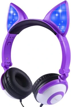 Esonstyle Kids Headphones Over Ear With LED Glowing Ears Wired Kids Headsets 85dB Volume Limited 3.5mm Cute Girls Headphones For Online Learning/School/Travel/Tablet