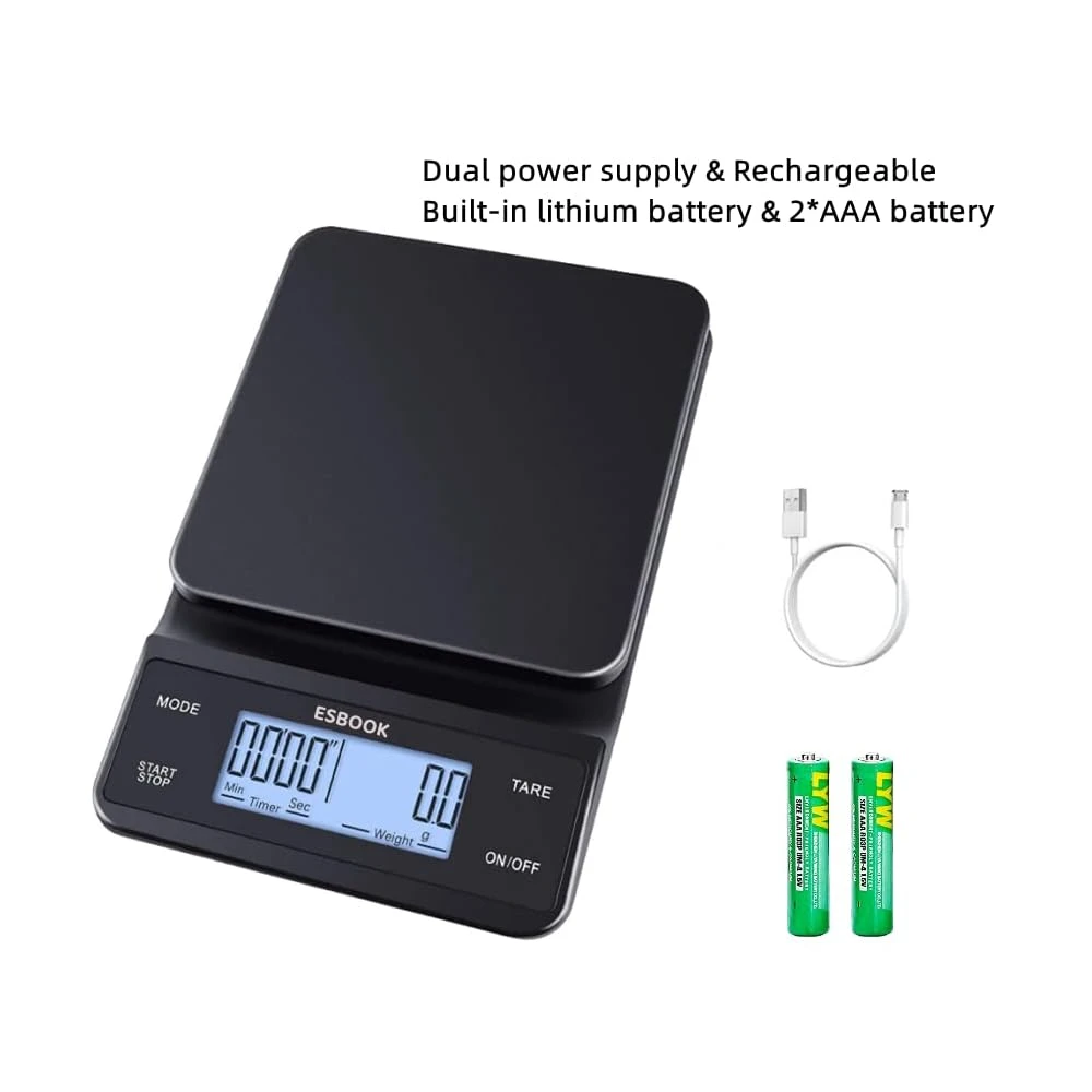 Coffee Scale With Timer, 0.1g/3kg USB Rechargeable, Two Timing Modes, Sound Alarm, Pour Over Drip Espresso Scale, Digital Scale For Baking And Cooking 3 Coffee Scale With Timer, 0.1g/3kg USB Rechargeable, Two Timing Modes, Sound Alarm, Pour Over Drip Espresso Scale, Digital Scale For Baking And Cooking - Image 3
