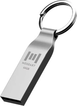 MOSDART 64GB Waterproof Metal USB 2.0 Flash Drive - Keychain Thumb Drive Memory Stick Jump Drive Data Storage For Computers - ExFAT, Shockproof And Dustproof (Silver)