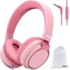 MIDOLA Kids Headphones Wired Volume Limited 85/110dB Over Ear Foldable With Shareport Headset Inline Cable AUX 3.5mm Mic For IPad Notebook Boy Girl Travel School Tablet Pink