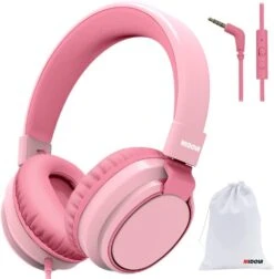 MIDOLA Kids Headphones Wired Volume Limited 85/110dB Over Ear Foldable With Shareport Headset Inline Cable AUX 3.5mm Mic For IPad Notebook Boy Girl Travel School Tablet Pink