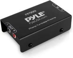 Pyle Phono Turntable Preamp - Mini Electronic Audio Stereo Phonograph Preamplifier With RCA Input, RCA Output & Low Noise Operation Powered By 12 Volt DC Adapter - PP999 , Black