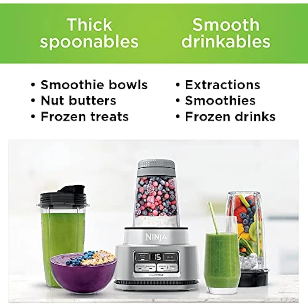 Ninja SS101 Foodi Smoothie Maker & Nutrient Extractor* 1200 WP, 6 Functions Smoothies, Extractions*, Spreads, SmartTORQUE, 14-oz. Smoothie Maker, (2) To-Go Cups & Lids, Silver 8 Ninja SS101 Foodi Smoothie Maker & Nutrient Extractor* 1200 WP, 6 Functions Smoothies, Extractions*, Spreads, SmartTORQUE, 14-oz. Smoothie Maker, (2) To-Go Cups & Lids, Silver - Image 8