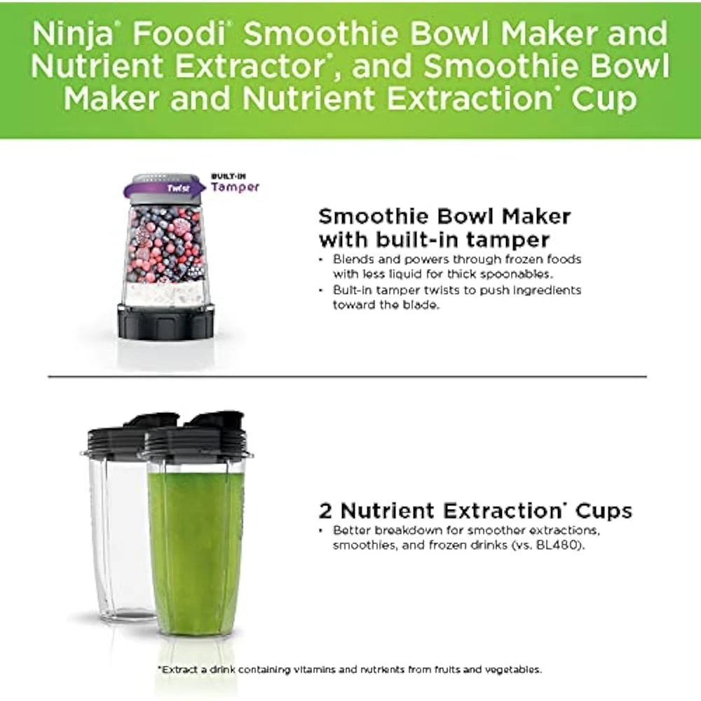Ninja SS101 Foodi Smoothie Maker & Nutrient Extractor* 1200 WP, 6 Functions Smoothies, Extractions*, Spreads, SmartTORQUE, 14-oz. Smoothie Maker, (2) To-Go Cups & Lids, Silver 9 Ninja SS101 Foodi Smoothie Maker & Nutrient Extractor* 1200 WP, 6 Functions Smoothies, Extractions*, Spreads, SmartTORQUE, 14-oz. Smoothie Maker, (2) To-Go Cups & Lids, Silver - Image 9