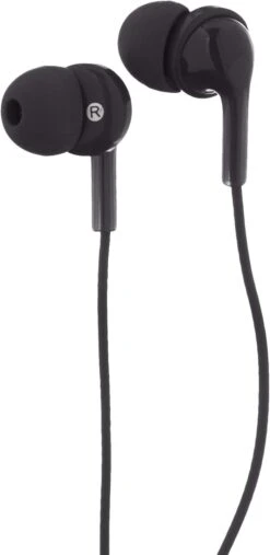Amazon Basics In Ear Wired Headphones, Earbuds With Microphone No Wireless Technology, Black, 0.96 X 0.56 X 0.64in
