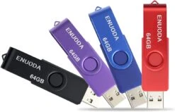 64GB USB Flash Drive 4 Pack ENUODA 64GB Thumb Drives USB 2.0 Memory Stick Jump Drive Pen Drive For Storage And Backup (Black Purple Blue Red)