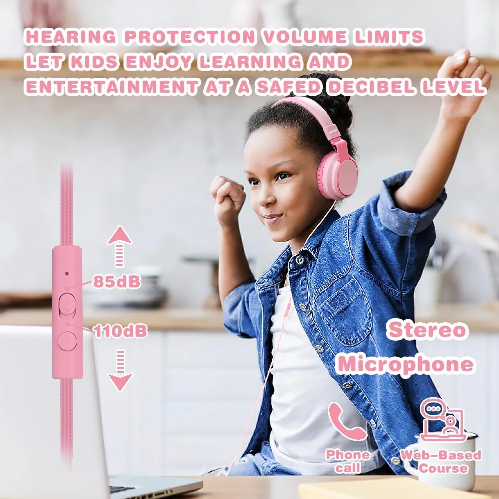 MIDOLA Kids Headphones Wired Volume Limited 85/110dB Over Ear Foldable With Shareport Headset Inline Cable AUX 3.5mm Mic For IPad Notebook Boy Girl Travel School Tablet Pink 4 MIDOLA Kids Headphones Wired Volume Limited 85/110dB Over Ear Foldable With Shareport Headset Inline Cable AUX 3.5mm Mic For IPad Notebook Boy Girl Travel School Tablet Pink - Image 4