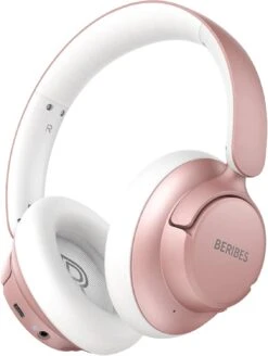 Hybrid Active Noise Cancelling Headphones With Transparent Modes,BERIBES 65H Playtime Wireless Over-Ear Bluetooth Headphones With Mic Deep Bass,Multi-Connection,Soft-Earpads For Music,Call (Rose Gold)