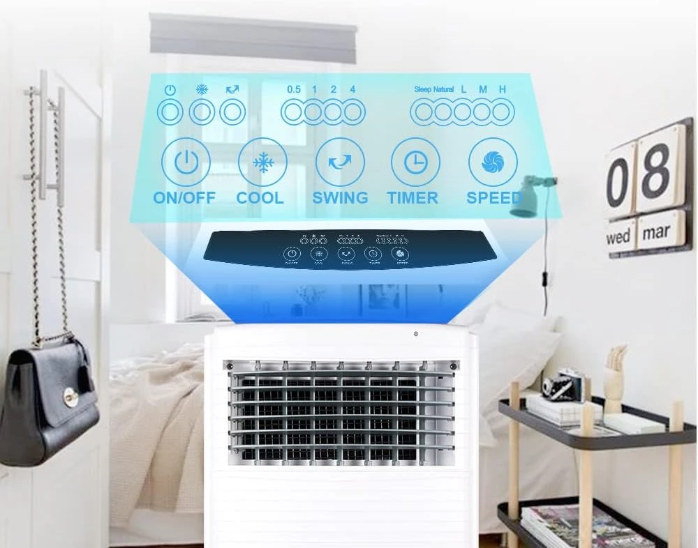 25" Portable Evaporative Air Cooler, 2-IN-1 Air Conditioner Fan For Room With Natural Cooling Fan & Humidifier, 3-Speed Wind, Remote Control, 7H Timer, 70° Oscillation, 15L Water Tank For Home Kitchen 8 25" Portable Evaporative Air Cooler, 2-IN-1 Air Conditioner Fan For Room With Natural Cooling Fan & Humidifier, 3-Speed Wind, Remote Control, 7H Timer, 70° Oscillation, 15L Water Tank For Home Kitchen - Image 8
