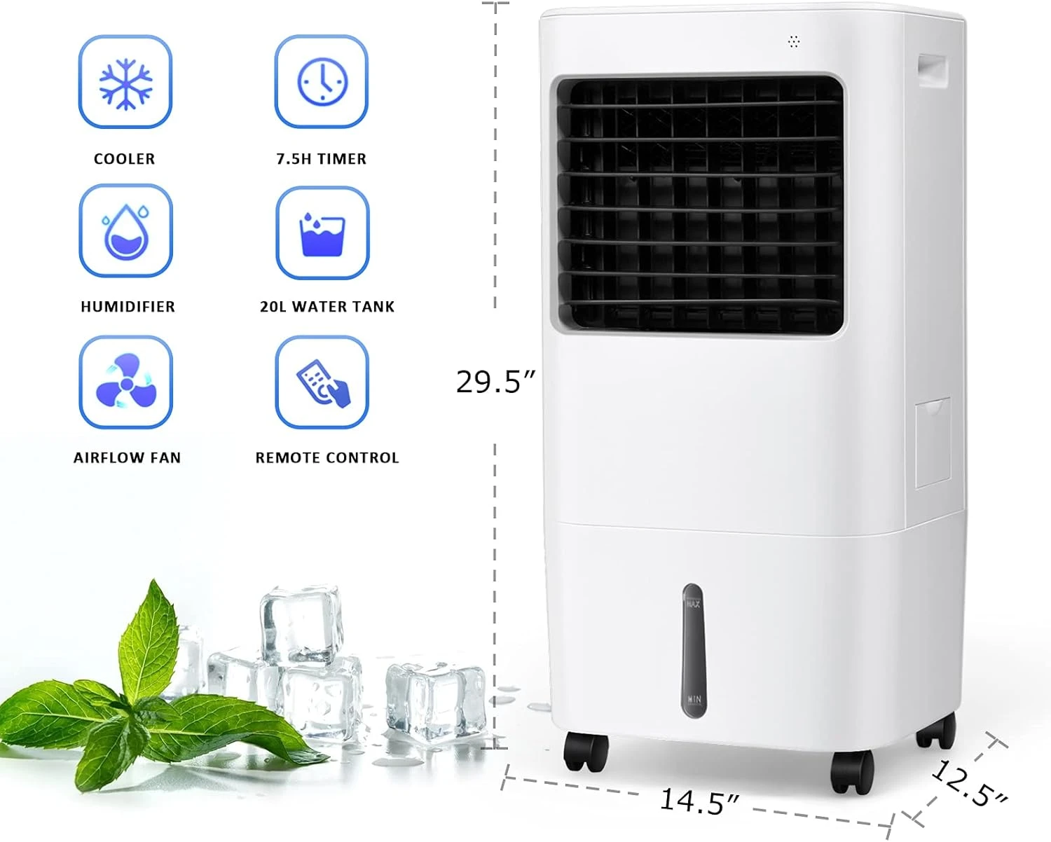 GOFLAME Evaporative Air Cooler, 3-in-1 Portable Air Cooling Fan With Remote Control, 5.3 Gal Water Tank, 2 Ice Packs, 7.5H Timer, Air Humidifier With 4 Speeds & 3 Wind Modes For Home, Office 6 GOFLAME Evaporative Air Cooler, 3-in-1 Portable Air Cooling Fan With Remote Control, 5.3 Gal Water Tank, 2 Ice Packs, 7.5H Timer, Air Humidifier With 4 Speeds & 3 Wind Modes For Home, Office - Image 6