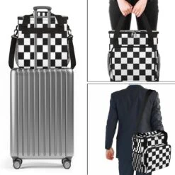 Cfpolar Coffee Maker Carrying Bag Black White Checkerboard Plaid Travel Coffee Machine Bag Carrying Organizer Case Portable Single Serve Coffee Brewer Tote Bag Storage Bag For Camping Picnic -Appliantrix Cheap Store 616inukVteL. AC SL1200