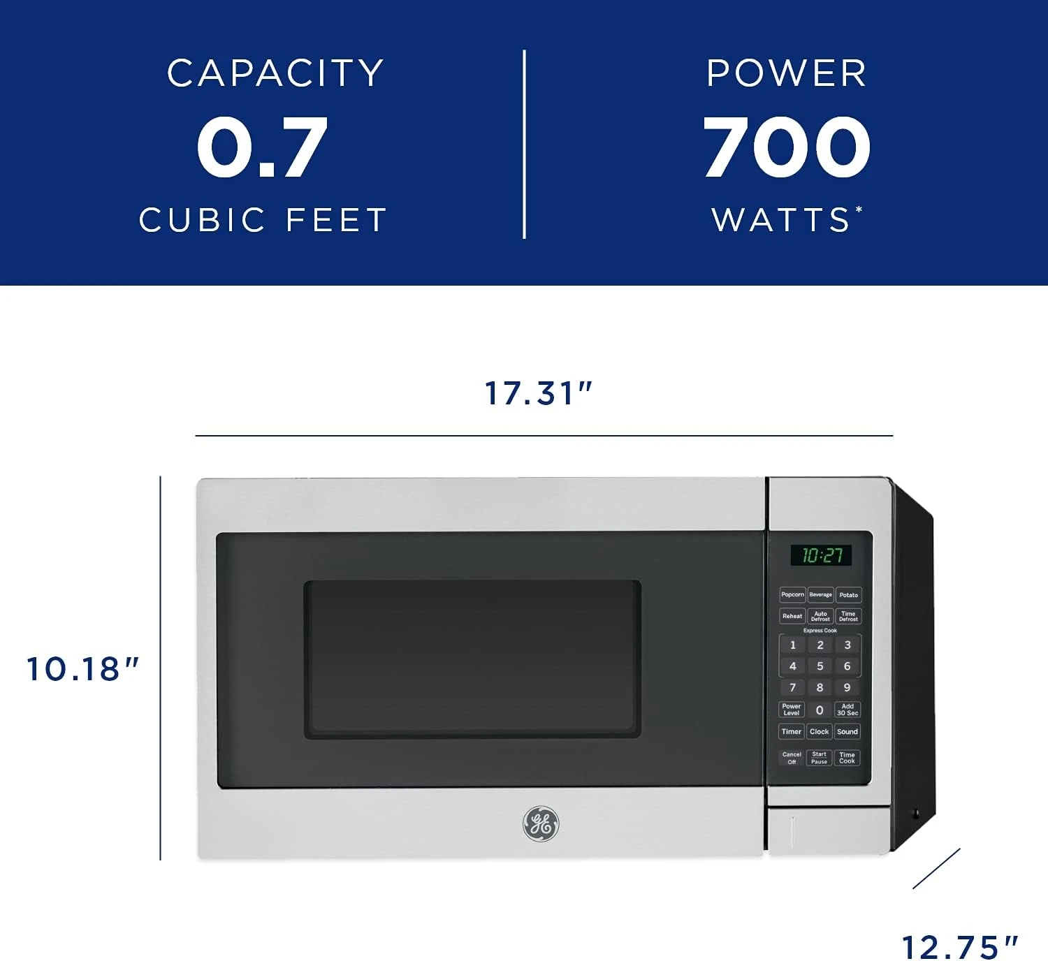GE Countertop Microwave Oven | 0.7 Cubic Feet Capacity, 700 Watts | Kitchen Essentials For The Countertop Or Dorm Room | Stainless Steel 3 GE Countertop Microwave Oven | 0.7 Cubic Feet Capacity, 700 Watts | Kitchen Essentials For The Countertop Or Dorm Room | Stainless Steel - Image 3