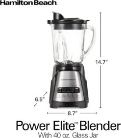 Hamilton Beach Power Elite Wave Action Blender-for Shakes & Smoothies, Puree, Crush Ice, 40 Oz Glass Jar, 12 Functions, Stainless Steel Ice Sabre-Blades, Black (58148A) 16 Hamilton Beach Power Elite Wave Action Blender-for Shakes & Smoothies, Puree, Crush Ice, 40 Oz Glass Jar, 12 Functions, Stainless Steel Ice Sabre-Blades, Black (58148A) -Appliantrix Cheap Store 61BC puwAQL. AC SL1500