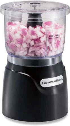 Hamilton Beach Electric Vegetable Chopper & Mini Food Processor, 3-Cup, 350 Watts, For Dicing, Mincing, And Puree, Black (72850)
