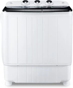 HABUTWAY Portable Washing Machine 17.6Lbs Capacity Washer And Dryer Combo 2 In 1 Mini Compact Twin Tub Washing Machine Laundry Washer(11Lbs) & Spinner(6.6Lbs) With Built-in Gravity Drain Pump,Low Noise And Easy Store For Apartment,Dorms,RV Camping (black+white)