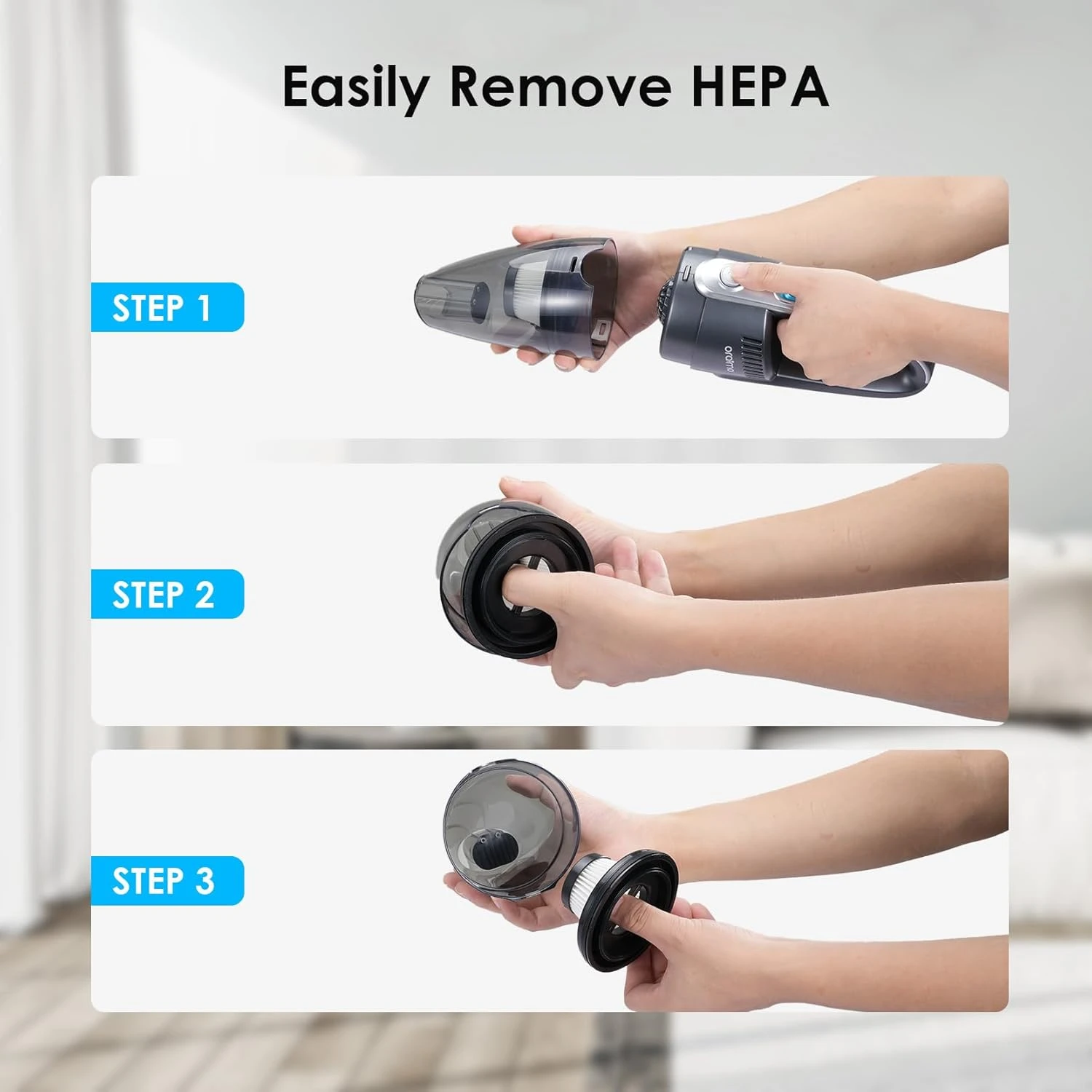 Oraimo Handheld Vacuum Cleaner, Hand Held Cordless Rechargeable, Car Vacuum Cleaner With Long Runtime / 3.5 H Quick Charge, Lightweight Enough For Home, Kitchen And Car Cleaning (Grey) 9 Oraimo Handheld Vacuum Cleaner, Hand Held Cordless Rechargeable, Car Vacuum Cleaner With Long Runtime / 3.5 H Quick Charge, Lightweight Enough For Home, Kitchen And Car Cleaning (Grey) - Image 9