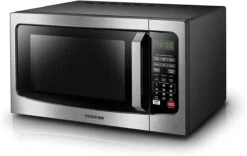 TOSHIBA EM131A5C-SS Countertop Microwave Oven, 1.2 Cu Ft With 12.4" Turntable, Smart Humidity Sensor With 12 Auto Menus, Mute Function & ECO Mode, Easy Clean Interior, Stainless Steel & 1100W