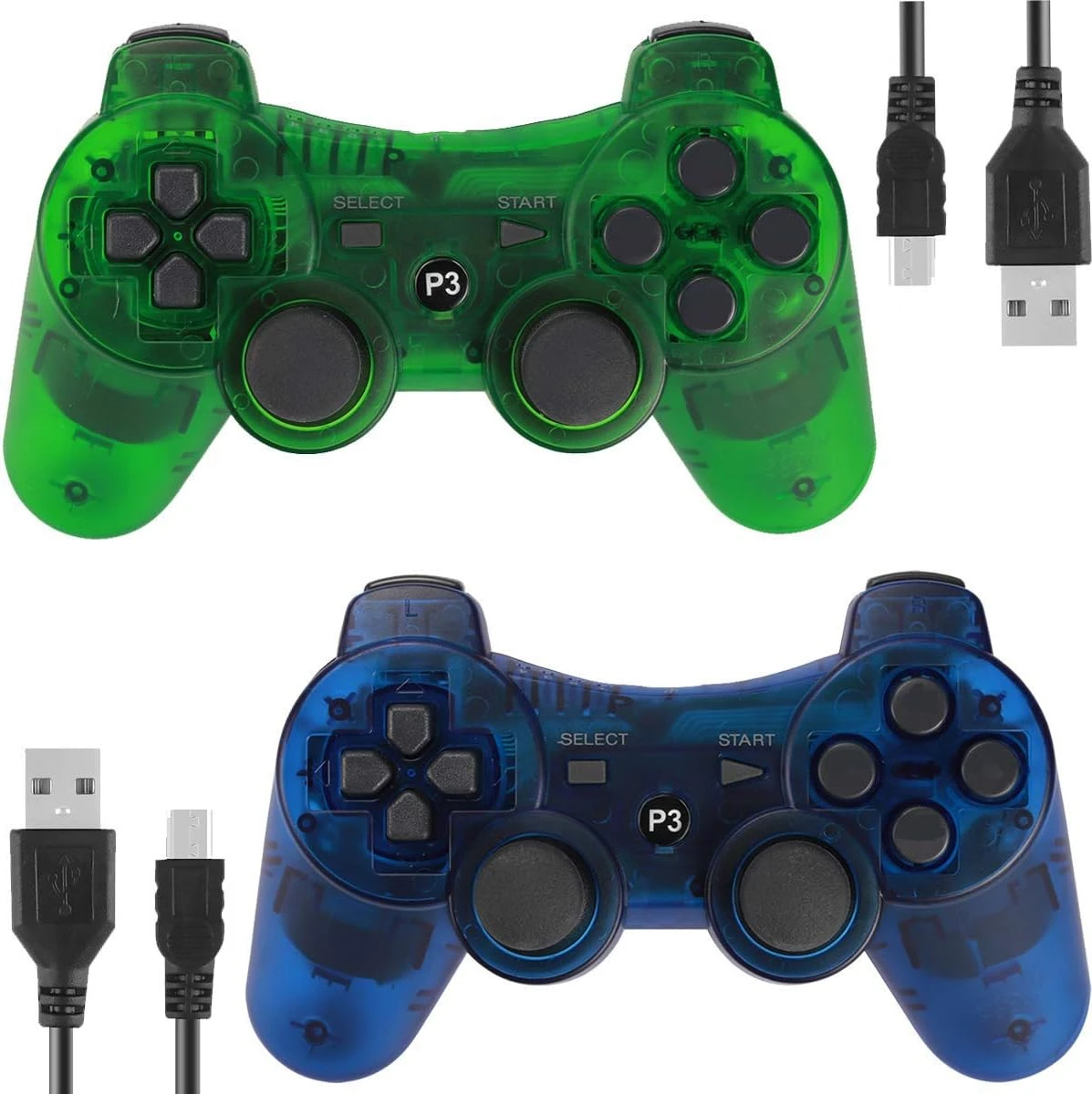 Wireless Controllers For PS3 Playstation 3 Dual Shock (Pack Of 2,ClearBlue And ClearGreen) 1 Wireless Controllers For PS3 Playstation 3 Dual Shock (Pack Of 2,ClearBlue And ClearGreen)