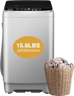 Full Automatic Washing Machine, AYCLIF 15.6 Lbs Top Load Portable Washer With Drain Pump,10 Wash Programs 8 Water Levels,for Dorm Apartment RV Full-Automatic Washing