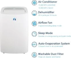 JHS 3-in-1 14,000 BTU Portable Air Conditioner With Dehumidifer, Fan, And Remote Control For Rooms Up To 550 Sq.Ft With LED Display, 24H Timer, And Wheels In White -Appliantrix Cheap Store 61IjGkwsBGL. AC SL1500