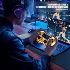 AceGamer Wireless Controller For PS4, Custom Basketball Design V2 Gamepad Joystick For PS4 With Non-Slip Grip Of Both Sides And 3.5mm Audio Jack! Thumb Caps Included! (Dark-Gold Basketball) -Appliantrix Cheap Store 61JVsbGiZtL. SL1000