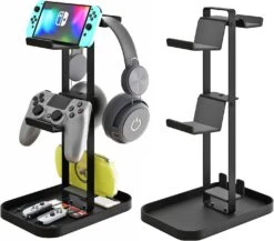 MAYZOLOP Controller Stand 2 Tiers, Headphone Holder With Cable Organizer For Desk, Anti-Slip Stable Design Universal Storage Compatible With Gaming Accessories Headset Xbox PS5 PS4 Nintendo Switch