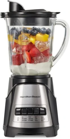 Hamilton Beach Power Elite Wave Action Blender-for Shakes & Smoothies, Puree, Crush Ice, 40 Oz Glass Jar, 12 Functions, Stainless Steel Ice Sabre-Blades, Black (58148A)
