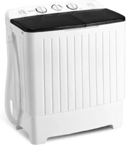 Spurgehom Mini Twin Tub Portable Washing Machine, 20 Lbs Large Capacity Washer And Dryer Combo For RV Camping, Apartment, Dormitory, Home, Washing Machine For Students & Tenants，Black
