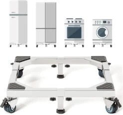 CHINCHILLA Heavy Duty All Stainless Steel Mobile Fridge Stand Base, Washing Machine Stand With Wheels, Adjustable Furniture Dolly For Washer, Refrigerator And Dryer（large