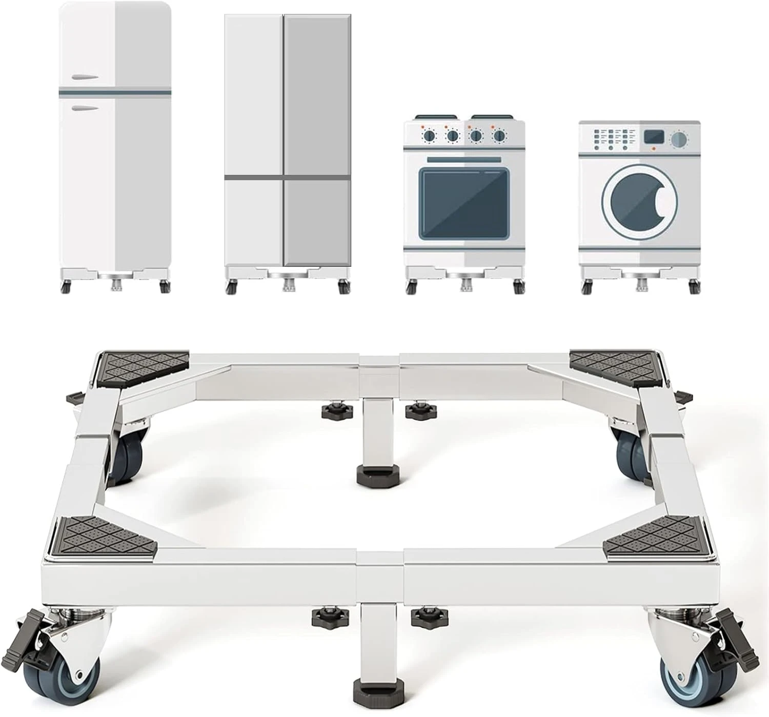 CHINCHILLA Heavy Duty All Stainless Steel Mobile Fridge Stand Base, Washing Machine Stand With Wheels, Adjustable Furniture Dolly For Washer, Refrigerator And Dryer(large 1 CHINCHILLA Heavy Duty All Stainless Steel Mobile Fridge Stand Base, Washing Machine Stand With Wheels, Adjustable Furniture Dolly For Washer, Refrigerator And Dryer(large