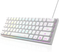 MageGee Mini 60% Gaming Keyboard, Upgrade RGB Backlit 61 Key Ultra-Compact Keyboard, TS91 Ergonomic Waterproof Mechanical Feeling Office Computer Keyboard For PC, MAC, PS4, Xbox ONE Gamer(White)
