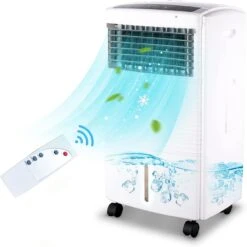 25" Portable Evaporative Air Cooler, 2-IN-1 Air Conditioner Fan For Room With Natural Cooling Fan & Humidifier, 3-Speed Wind, Remote Control, 7H Timer, 70° Oscillation, 15L Water Tank For Home Kitchen