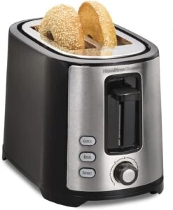 Hamilton Beach 2 Slice Extra Wide Slot Toaster With Bagel & Defrost Settings, Shade Selector, Toast Boost, Auto Shutoff, Black & Stainless Steel (22633)