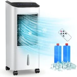 PETSITE Evaporative Air Cooler, Cold Air Cooling Fan With Remote Control, 3 Modes, 3 Speeds, 2 Ice Packs, 7.5H Timer, Portable Air Conditioner Windowless, Personal Swamp Cooler For Bedroom Home Dorm