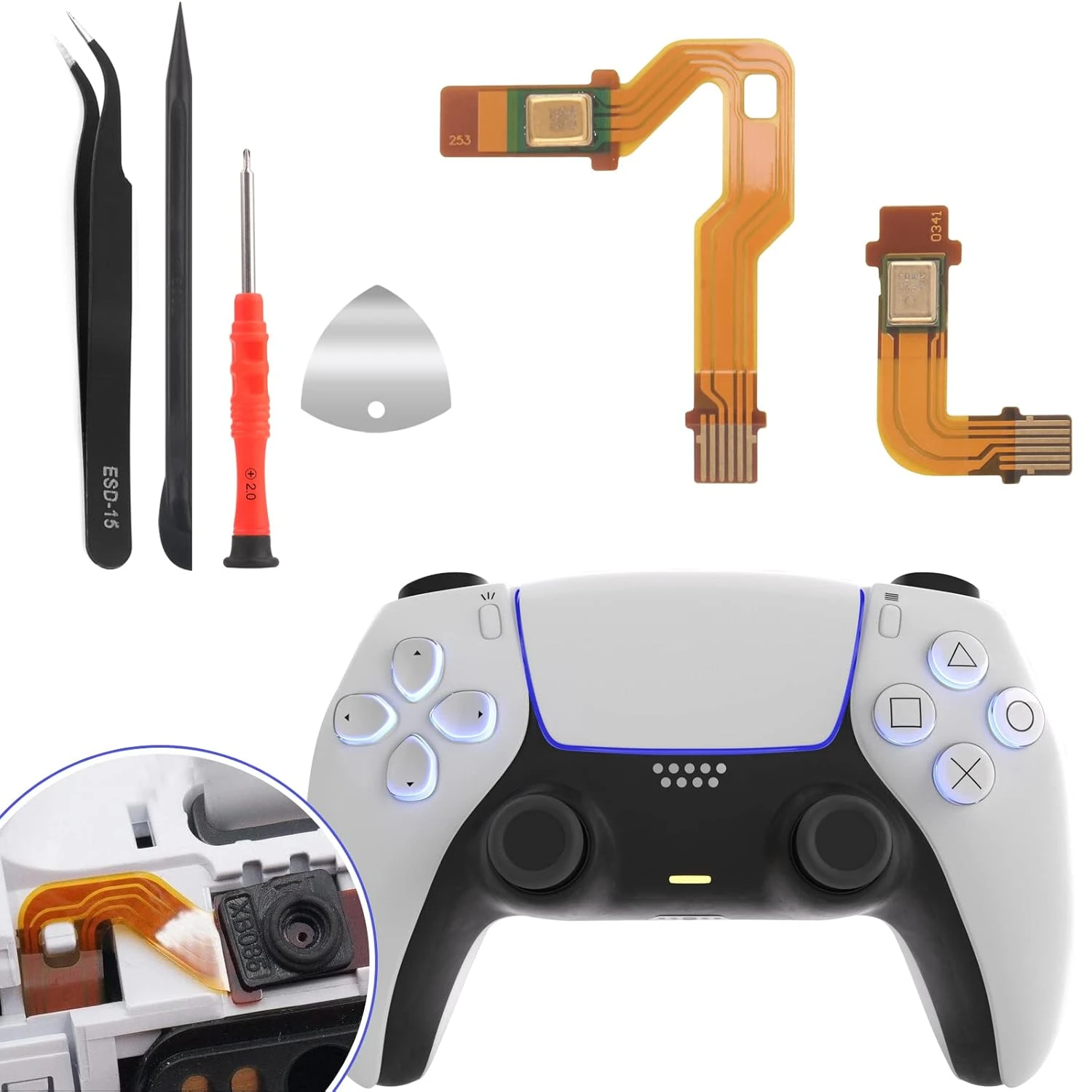 YWLRONG PS5 Microphone Flex Cable For Sony Playstation 5 PS5 BDM-010 Handle Inner Mic Ribbon Cable Controller Replacement With Tools(Lelf And Right) 1 YWLRONG PS5 Microphone Flex Cable For Sony Playstation 5 PS5 BDM-010 Handle Inner Mic Ribbon Cable Controller Replacement With Tools(Lelf And Right)