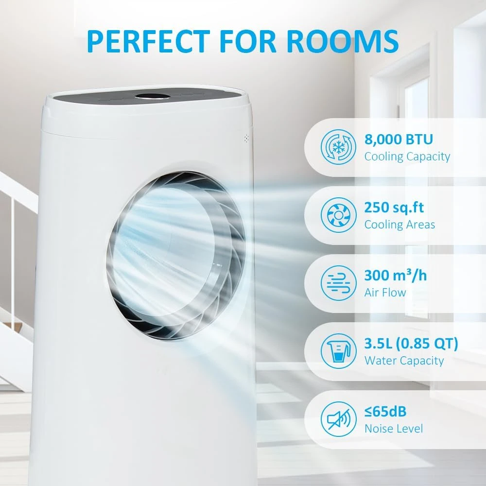 HLXZN Evaporative Air Cooler W/3 Speeds, 8,000 BTU Portable Air Cooler W/Remote Control, 12H Timer Evaporative Cooler W/Remote Control White 6 HLXZN Evaporative Air Cooler W/3 Speeds, 8,000 BTU Portable Air Cooler W/Remote Control, 12H Timer Evaporative Cooler W/Remote Control White - Image 6