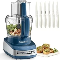 Cuisinart FP-130MB Core Custom 13-Cup Multifunctional Food Processor, Marine Blue Bundle With Advantage 6-Piece Ceramic Coated Serrated Steak Knife Set