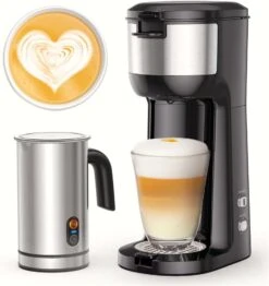 GENERIC Single Serve Coffee Maker With Milk Frother For K Cup And Ground Coffee, Single Cup Coffee Machine With Self-cleaning Function, One Cup Cappuccino Machine And Latte Maker Combo, Brew Size 6-14oz