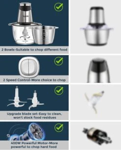 Syvio Food Processors With 2 Bowls, Meat Grinder 4 Bi-Level Blades, Mini Electric Food Chopper 400W, For Baby Food, Meat, Onion, Vegetables, 2 Speed, 8 Cup And 5 Cup 11 Syvio Food Processors With 2 Bowls, Meat Grinder 4 Bi-Level Blades, Mini Electric Food Chopper 400W, For Baby Food, Meat, Onion, Vegetables, 2 Speed, 8 Cup And 5 Cup -Appliantrix Cheap Store 61YIlMhzxfL. AC SL1500