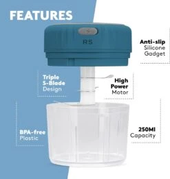 Real Simple Electric Mini Food Processor | Great For Garlic, Onion, Ginger, Jalapeño, Mini Chopper For Quick Food Prep Station | Portable USB Charging, 250 ML Food Container | Blue -Appliantrix Cheap Store 61ZE A3j9cL. AC SL1500