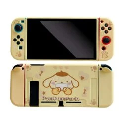 Cute Pom Pom Purin Case Compatible With Nintendo Switch, Dockable Case Cover, Ergonomic Soft TPU Grip Case For Joycon, Sparkle Skin Set
