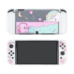 Eamily Cute Kirby Case Compatible With Nintendo Switch OLED, Dockable Case Cover, Ergonomic Soft TPU Grip Case For Joycon, Sparkle Skin Set