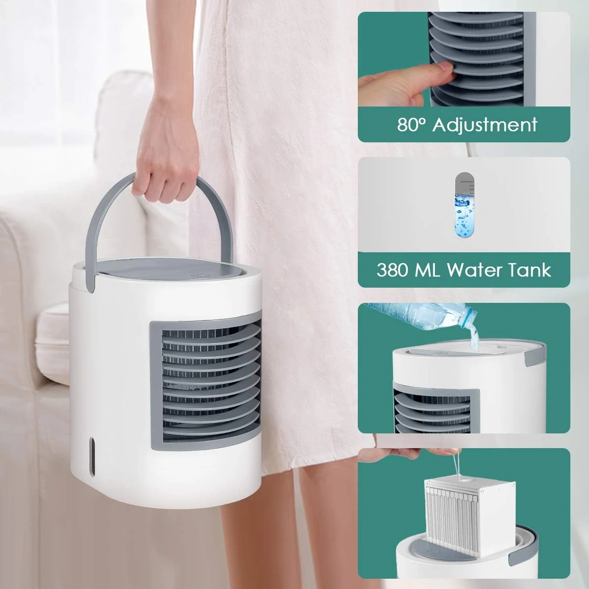 Portable Space Air Conditioner, Evaporative Personal Desk Fan, Quiet Air Cooler Misting Fan, Cordless 3 In 1 USB Air Cooler Desk Fan With Portable Handle For Home Room Office 3 Portable Space Air Conditioner, Evaporative Personal Desk Fan, Quiet Air Cooler Misting Fan, Cordless 3 In 1 USB Air Cooler Desk Fan With Portable Handle For Home Room Office - Image 3
