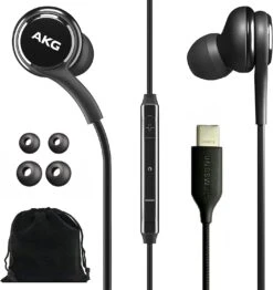 OEM 2023 Earphones For Samsung Galaxy S23 Ultra | S22 Ultra | S21 Ultra | S20 Ultra, Note 10+ Original USB Type C In-Ear Earbud Headphones - Braided - Includes Velvet Pouch - Black