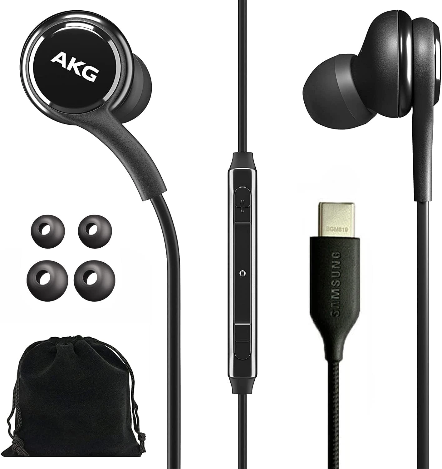 OEM 2023 Earphones For Samsung Galaxy S23 Ultra | S22 Ultra | S21 Ultra | S20 Ultra, Note 10+ Original USB Type C In-Ear Earbud Headphones - Braided - Includes Velvet Pouch - Black 1 OEM 2023 Earphones For Samsung Galaxy S23 Ultra | S22 Ultra | S21 Ultra | S20 Ultra, Note 10+ Original USB Type C In-Ear Earbud Headphones - Braided - Includes Velvet Pouch - Black