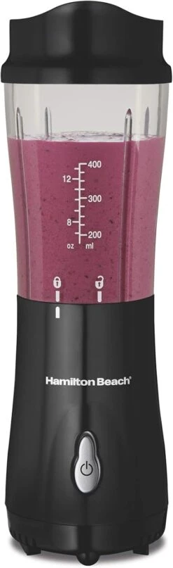 Hamilton Beach Portable Blender For Shakes And Smoothies With 14 Oz BPA Free Travel Cup And Lid, Durable Stainless Steel Blades For Powerful Blending Performance, Black (51101AV)