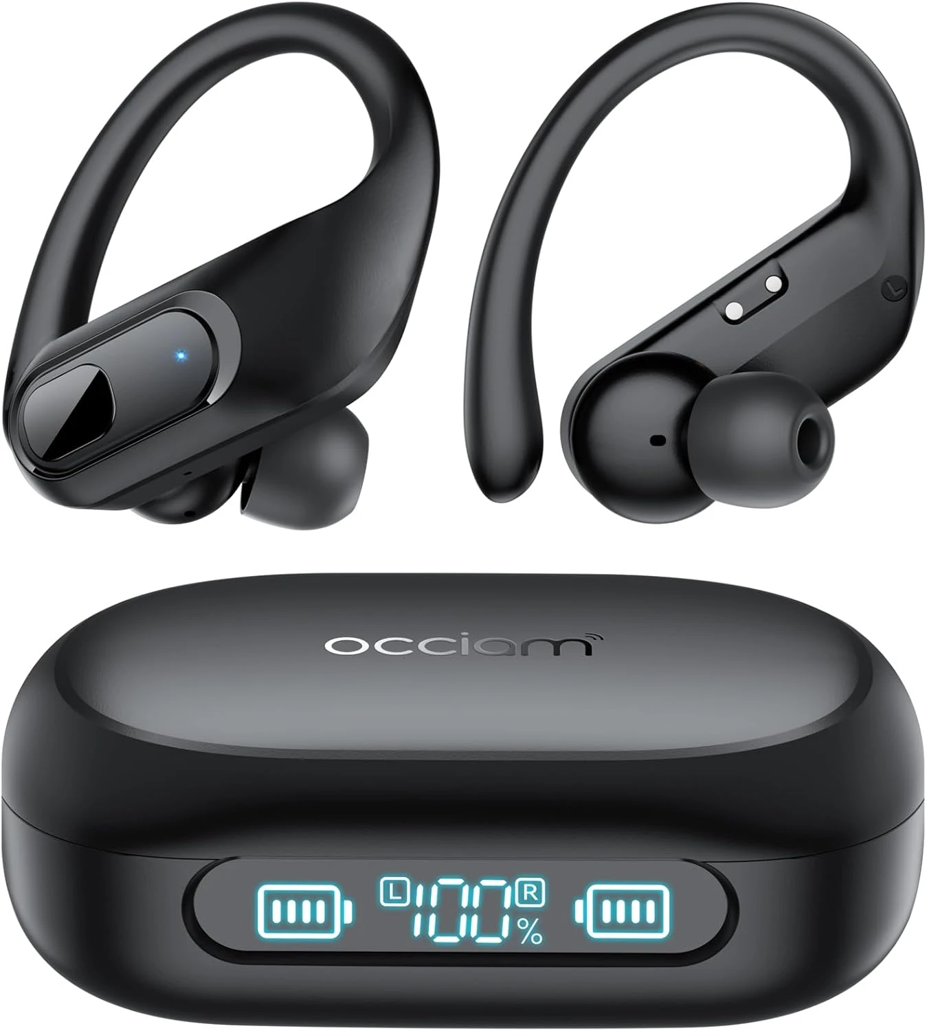 Occiam Wireless Earbuds Bluetooth 5.3 Headphones 96Hrs Playback Sports Ear Buds With Microphone Earhook Waterproof In Ear Earphones LED Power Display Headset For Workout Running Black 1 Occiam Wireless Earbuds Bluetooth 5.3 Headphones 96Hrs Playback Sports Ear Buds With Microphone Earhook Waterproof In Ear Earphones LED Power Display Headset For Workout Running Black
