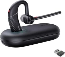 Yealink BH71 Pro Bluetooth Headset Teams Certified, Bluetooth Earpiece With Noise Canceling Mic, Wireless Single Ear Headset With Charging Case, Connect Mobile/Mac/PC(USB-A Bluetooth Adapter Included)