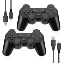 TESSGO PS3 Controller 2 Pack Compatible With PS-3, Rechargeable Game Wireless Controller With Upgraded Joystick For PlayStation 3